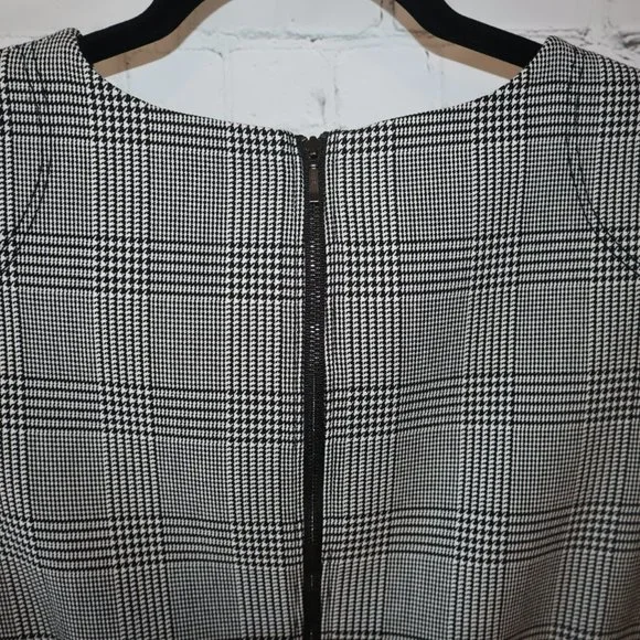 J. Crew Black/White Glen Cap Sleeve Houndstooth Plaid Midi Dress Women's Sz 8 - Picture 8 of 10